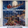 Christmas kitchen curtain set with Santa sleigh and snowy train print festive window decor - 2 Panels (66x91cm) / Christmas Snow Train Style (CL-003)