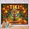 Vibrante fondo fotográfico tropical Tiki para fiestas temáticas luau de verano playa - Estilo Tropical Tiki (SBJ-006)