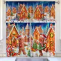 Christmas gingerbread house kitchen curtains set festive snow scene tier valance window decor - 2 Panels (66x91cm) / Gingerbread House Snow Scene (CL-004)