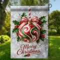 Christmas garden flag with ornate red and green bauble and Merry Christmas print - Ornament Ball Texture Style (Q-003) / 30x45cm