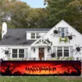 Large Halloween banner with spooky forest and pumpkin print for courtyard fence decoration - Style 9 (SHF-009)