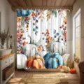 Aquarell-Duschvorhang mit herbstlichem Kürbis- und Blattmuster für das Badezimmer - Einzelner Duschvorhang 90x180cm / Herbst Kürbis Sonnenblume (YL-001)