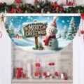 Festliche weihnachtliche fächerförmige Fahne mit süßem Schneemann und Winterszene-Aufdruck - 37.5x75cm（平面款） / SXQ-014