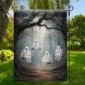 Halloween garden flag featuring cute ghosts on swings for outdoor yard decoration - Ghosts on a Swing (Q-003) / 30x45cm