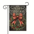 Outdoor Christmas garden flag featuring festive wreath and Merry Christmas print design - Retro Wreath Style (Q-004) / 30x45cm