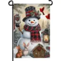 Premium Christmas garden flag with snowman print for outdoor holiday decoration - Snowman Animal Illustration Style (Q-005) / 30x45cm