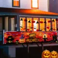 Large outdoor Halloween banner for fence decoration featuring pumpkin and haunted house prints - Style 5 (SHF-005)