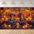 Día de los Muertos Hintergrund für Partys mit mexikanischem Totenkopf und Blumendesign - SBJ-006 Stil / 95x75cm