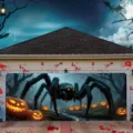 Pancarta decorativa de araña gigante para puerta de garaje de Halloween para exteriores - Araña Negra y Calabaza de Halloween(CK-005) / 150x100cm