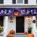 Large Halloween outdoor banner featuring pumpkins and ghosts for house decoration - Black Cat Pumpkin Style (SHF-007)