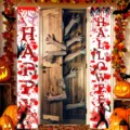 Τρομακτικό πανό για το Halloween με ματωμένα αποτυπώματα και κείμενο Happy - Στυλ με Ματωμένο Αποτύπωμα Χεριού (SDL-011) / 30x150cm / Πολύχρωμο