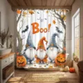 Süßer Halloween-Duschvorhang mit Gnomen Kürbissen und orangefarbenem Boo-Text-Design - Einzelner Duschvorhang 90x180cm / Halloween Gnom Zone (YL-007)