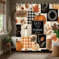 Rustikaler Duschvorhang mit Herbstmotiv, Kürbis- und Ahornblatt-Prints für den Herbst - Einzelner Duschvorhang 90x180cm / Herbstbrise Kürbis (YL-008)