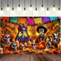 Tag der Toten Hintergrund mit mexikanischen Zuckerschädeln und Ringelblumen für Partys - SBJ-009 Stil / 95x75cm