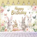 Foto-Hintergrund mit Hasen und Blumen für Kindergeburtstage und Partydekoration - SBJ-014 Stil / 95x75cm
