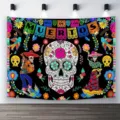 Día de los Muertos Wandteppich mit Zuckerschädel und Blumen für mexikanische Deko - SBJ-010 Stil / 95x75cm