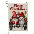 Weihnachts-Gartenflagge mit Gnomen in einem Oldtimer-LKW und Merry Christmas Schriftzug - Weihnachtszwerg Retro LKW Stil (Q-001) / 30x45cm