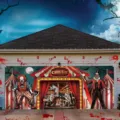 Pancarta de puerta de garaje de payaso de circo aterrador de Halloween para exterior - Payaso de Circo Aterrador (CK-013) / 150x100cm