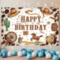 Westlicher Cowboy Happy Birthday Hintergrund mit Pferd für Kinderparty Deko - Western-Cowboy-Themenstil (SBJ-018) / 95x75cm