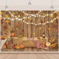 Sfondo fotografico per il raccolto autunnale con zucche, balle di fieno e foglie d'acero - Stile SBJ-001 / 95x75cm