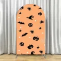 Orange Halloween arch backdrop cover with cute pumpkin, bat, and skull patterns for parties - Regular Polyester / 50x120CM