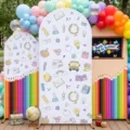 Back to school party arch backdrop cover with colorful school supplies and pencil graphics - Polyester Hand-drawn School Elements (GX-002) / Three-Piece Set