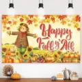 Sfondo festivo per il raccolto autunnale con zucche e Happy Fall y'All per decorazioni - Stile SBJ-002 / 95x75cm