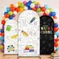 Back to school party arch backdrop covers with colorful school stationery patterns - Polyester Welcome Back Blackboard Style (GX-004) / Three-Piece Set