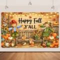 Autumn Harvest backdrop with pumpkins and scarecrows for Thanksgiving party decoration - SBJ-005 Style