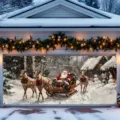 Weihnachts-Garagentorbanner mit Weihnachtsmann und Rentieren für festliche Deko - Weihnachtsschlitten (CK-003) / 400x180cm