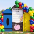 Back to school party arch backdrop covers featuring colorful school stationery patterns - Polyester Stationery Pattern (GX-001) / Three-Piece Set