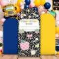 Back-to-school arched backdrop set featuring composition book and stationery patterns - Polyester Composition Book Pattern (GX-003) / Three-Piece Set