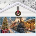 Banner natalizio per porta del garage con design di treno a vapore e albero di Natale - Treno di Natale (CK-005)