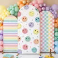 Cubiertas de fondo de arco para fiesta escolar con patrones de caritas - Estilo de Tablero de Ajedrez Smiley de Poliéster (GX-007) / Set de tres piezas