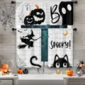 Halloween kitchen curtain set featuring ghost, pumpkin and witch prints for holiday decor - Small Tiers (2 Panels) / CL-001
