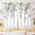 Cortinas cortas de cocina con diseño de hojas de eucalipto en acuarela y flores - 2 Piezas/Paquete (66x91cm) / Estilo de Hoja de Eucalipto a la Acuarela 1 (CL-001)