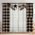 Cortinas vintage de cuadros blancos y negros con estampado de bayas y estrellas para hogar - 55x150cm (2 Paneles) / CL-001