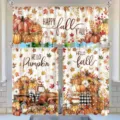 Autumn harvest kitchen curtain set with pumpkin and maple leaf design. - 2-Piece Tiers / 66x91cm / Style 1 (CL-001)