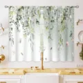 Watercolor eucalyptus leaf kitchen short curtains, Nordic pastoral style window decor - Watercolor Eucalyptus with Butterfly (CL-017) / 2 Pieces/Pack (66x91cm)