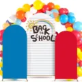 Back to School themed three-piece arch backdrop set with notebook paper and rainbow print - Polyester Style (GX-003) / 65x150cm+80x180cm+50x120cm