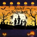 Halloween Party Hintergrund Banner mit Geister Silhouetten und Happy Halloween Text - Orangefarbenes Geister-Thema-Stil (SBJ-008)