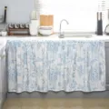 Rustic countryside style kitchen sink skirt with blue floral print for cabinet covering decor - X-009 / 140x82cm