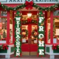Pancartas navideñas rojas para porche con texto alemán Frohe Weihnachten y decoración - Saludo en Alemán Fondo Rojo (SDL-010)