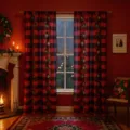 Cortinas a cuadros de Navidad retro rojas y negras para la bonita decoración de ventanas - 55x150cm (2 Paneles) / CL-003