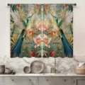 Retro pastoral kitchen curtains with hummingbird and flower prints for small windows - Hummingbird Style (CL-002) / 66x91cm