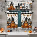 Halloween 3-piece kitchen curtain set featuring festive gnomes, pumpkins, and ghosts decor - Small Tiers (2 Panels) / CL-003