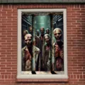 Gruseliges Halloween-Fensterposter mit realistischen Zombies hinter rostigen Gefängnisgittern - Zombie-Geländer (C-001) / 120x80cm