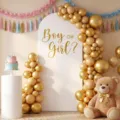 Gender reveal party arch backdrop fabric with gold Boy or Girl text for baby shower photography - Backdrop / 50x120cm (Standard Polyester)