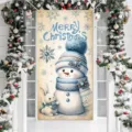 Festive Christmas door banner with snowman and rabbit, Merry Christmas print decoration - 90x180cm / Snowman And Rabbit Style (ML-011)