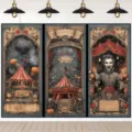 Vintage Halloween Zirkus Hintergrund Wandteppich mit Kürbis und gruseligem Clown - Halloween-Hintergrund-Stil (SBJ-009)